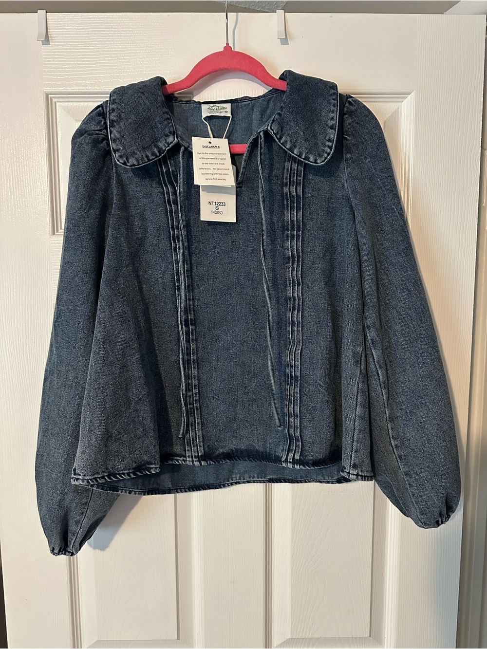 Very J Dark Wash Denim Puff Sleeve Blouse